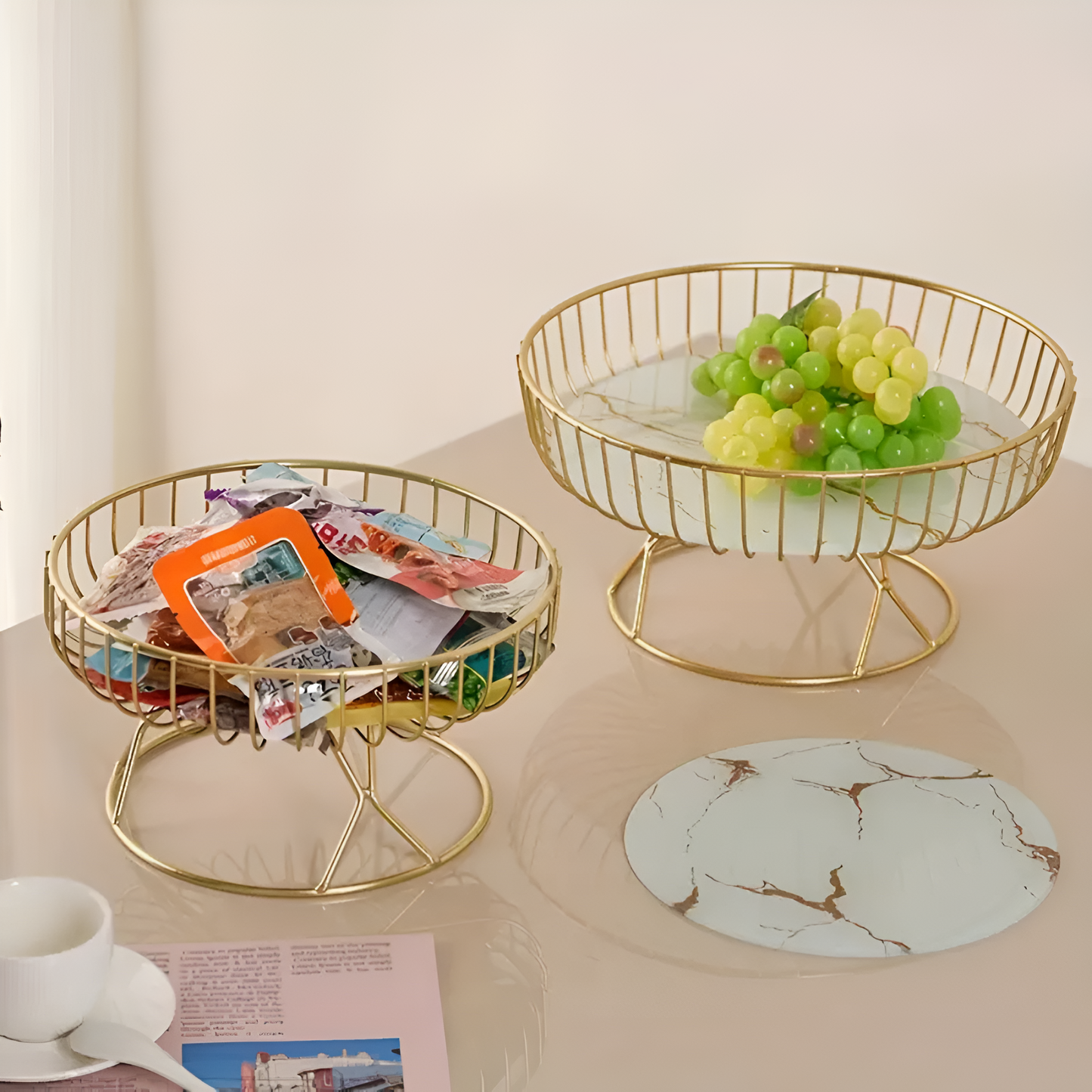 Elegant Marble Tray with Gold Handles