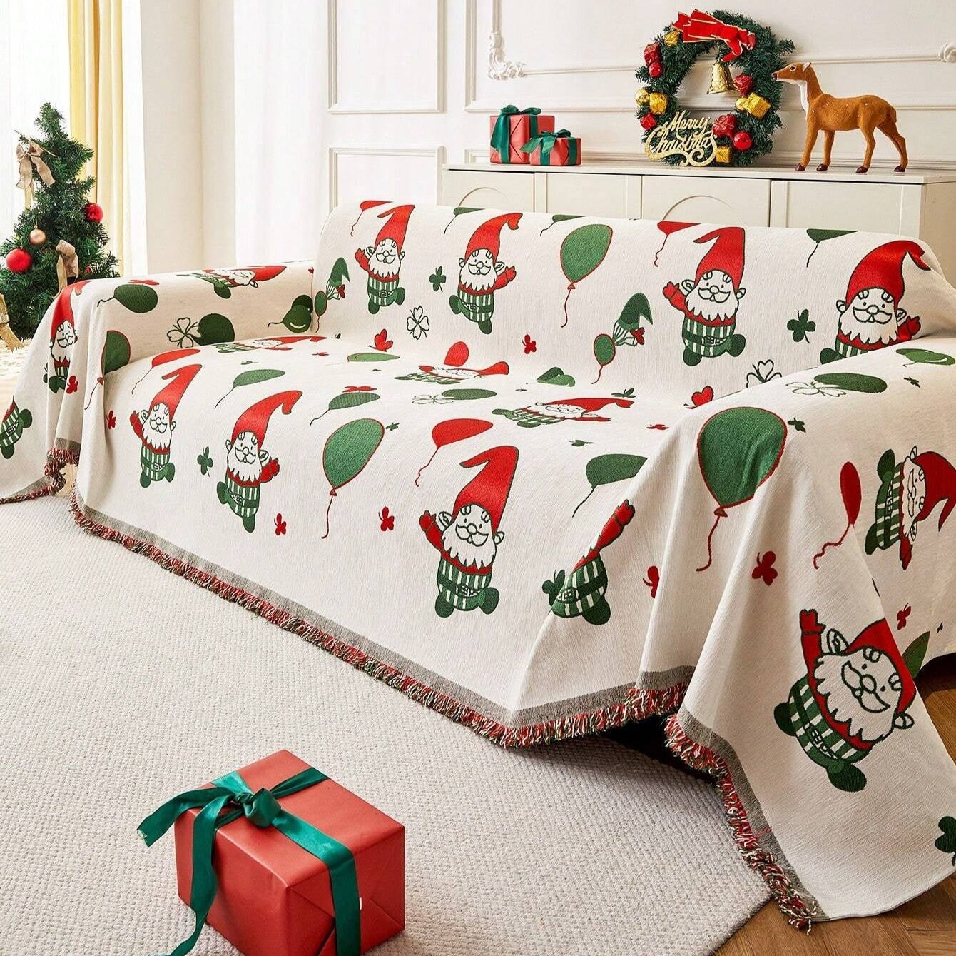 Festive Jolly Gnome Sofa Cover