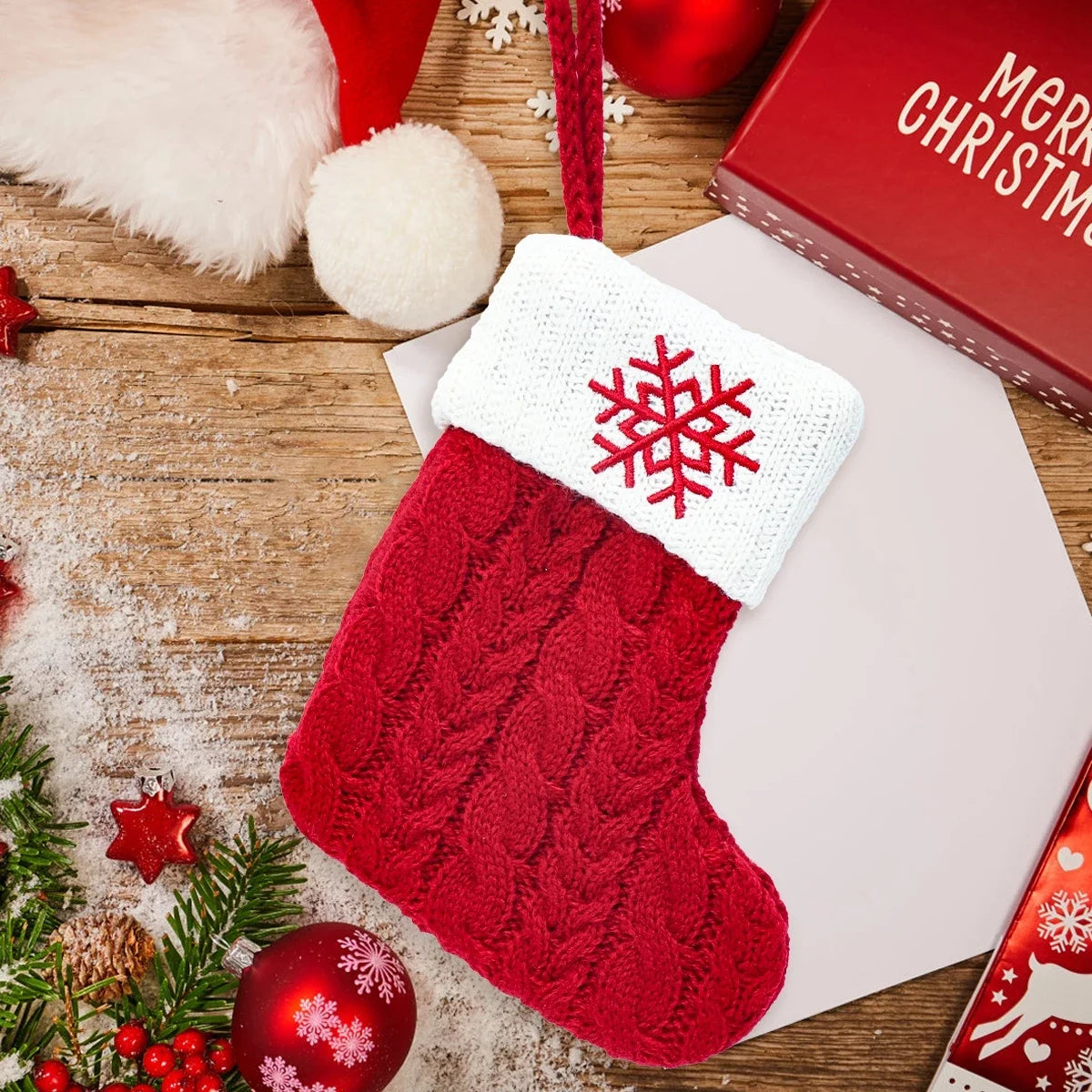 Festive Snowflake Knit Stockings